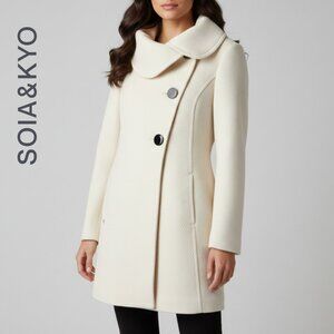 🇨🇦 XS Soia & Kyo Women's Cream Textured Wool Pea Coat